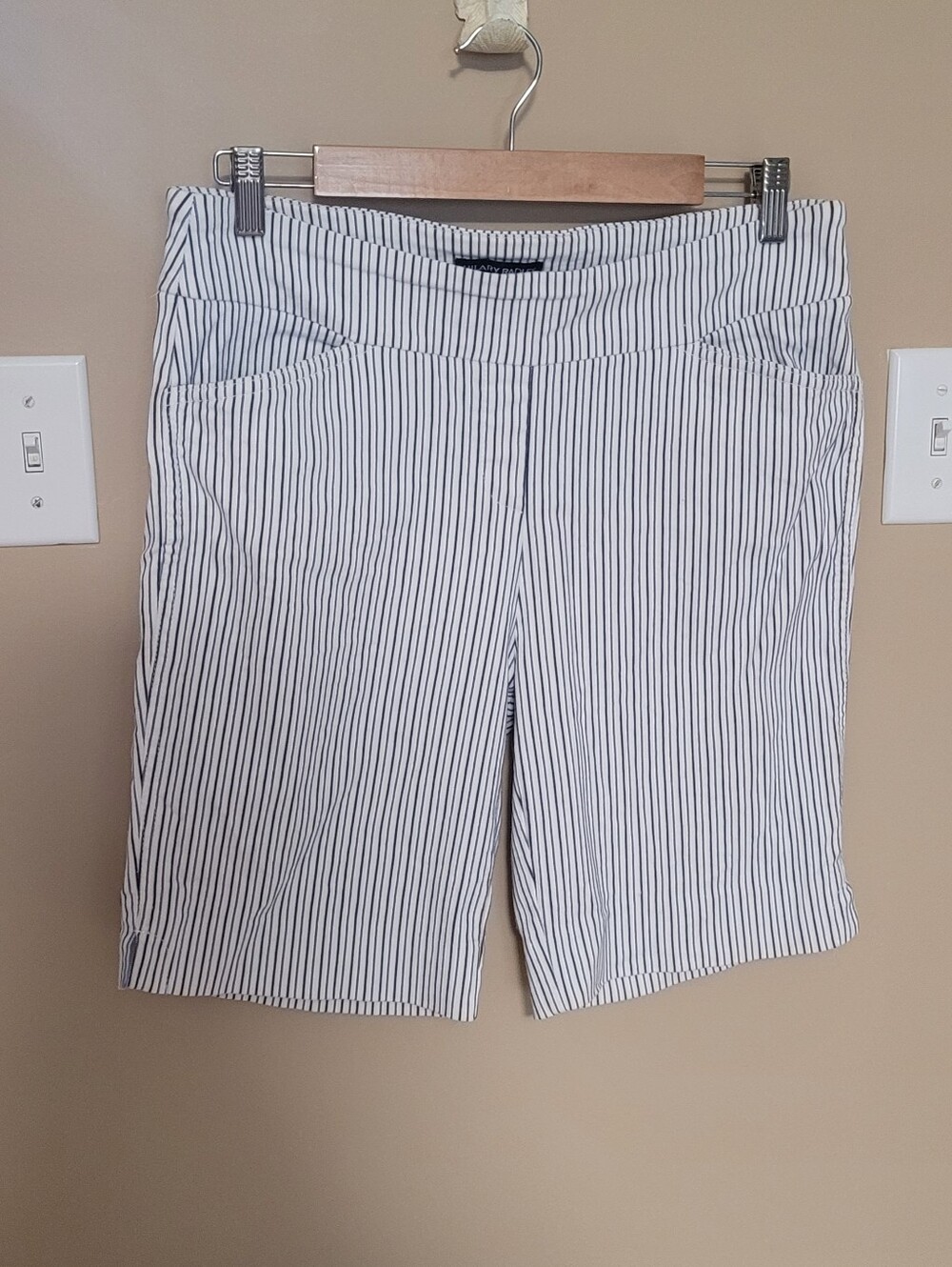 10 Hilary Radley White Shorts with Navy Pinstripes